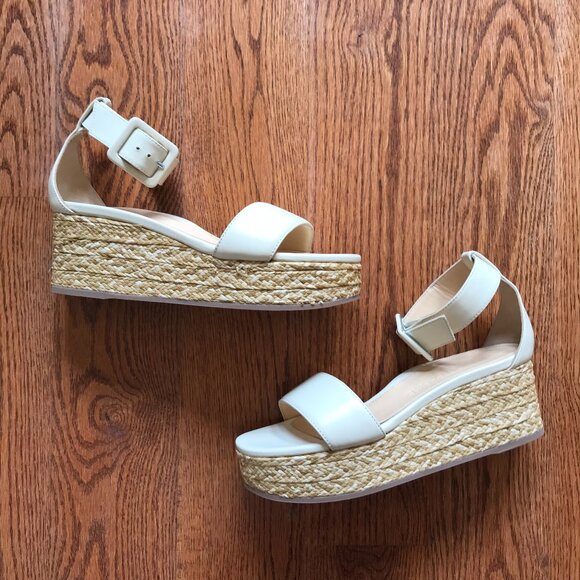NEW Marion Parke Betsy Wedge Sandals Espadrilles Womens 36 6 Ivory Leather NIB - Picture 2 of 9